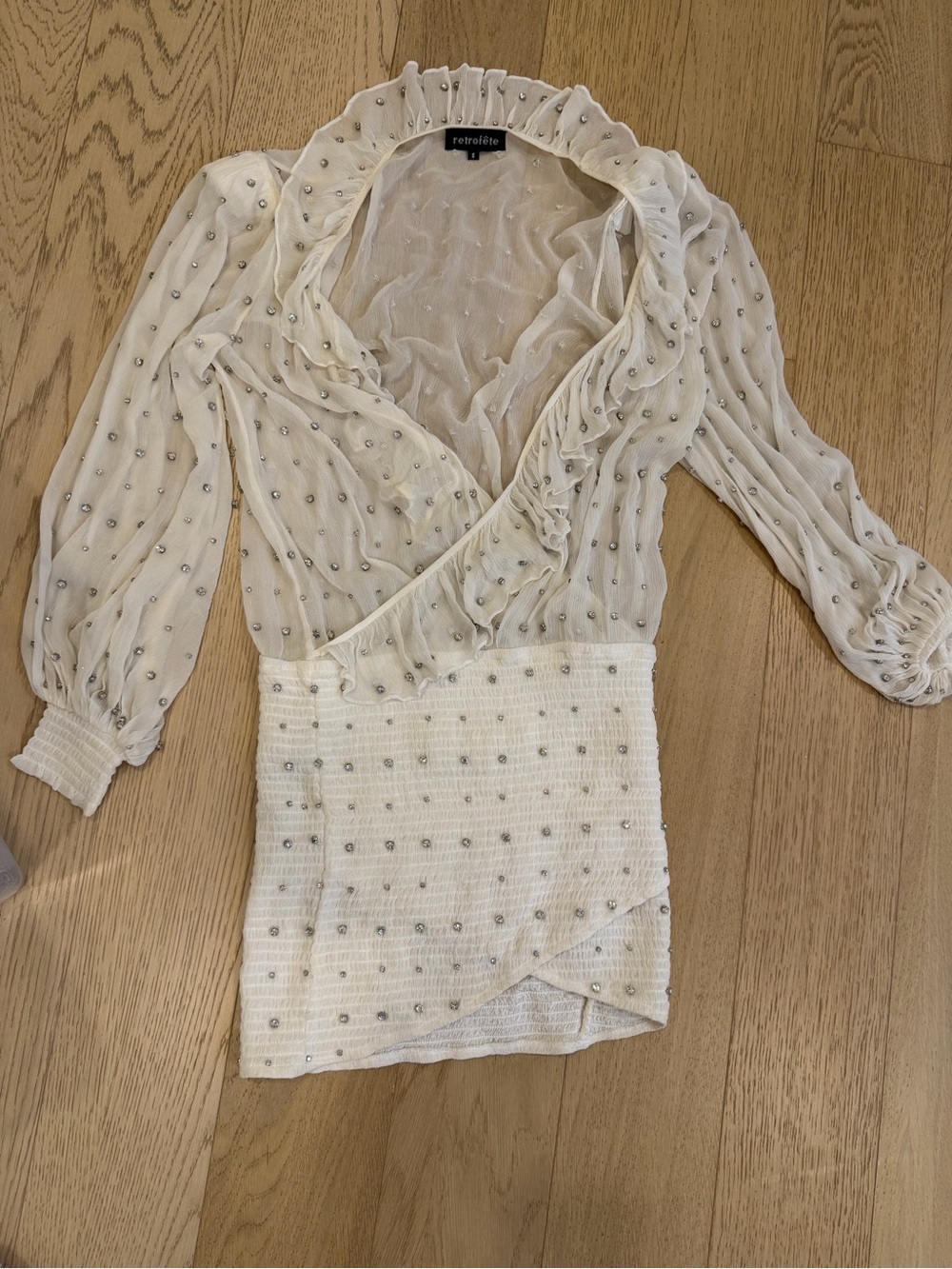 Retrofete White Embellished Ruffle Blouse